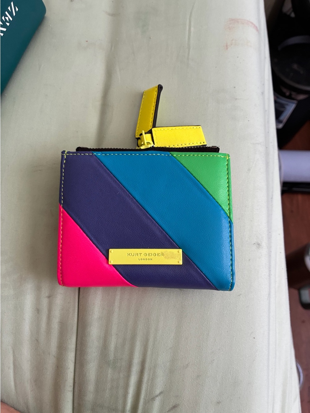 Kurt Geiger London Rainbow Colorblock Leather Zip Wallet Card Holder